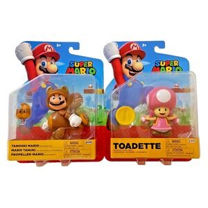 TANOOKI MARIO & TOADETTE Super‎ Mario Jakks Pacific 4" Figures